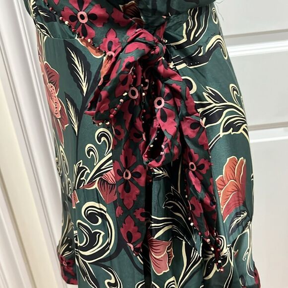 Farm Rio Arabesque Long-Sleeve Wrap Mini Dress Size M Green Floral - Picture 9 of 16
